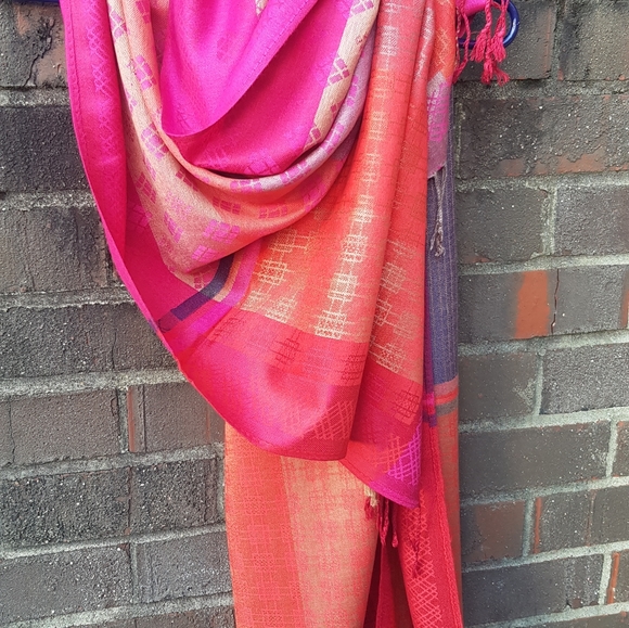 Pink Red Modern Pashmina Scarf Plaid Shawl Wraps - Picture 6 of 10
